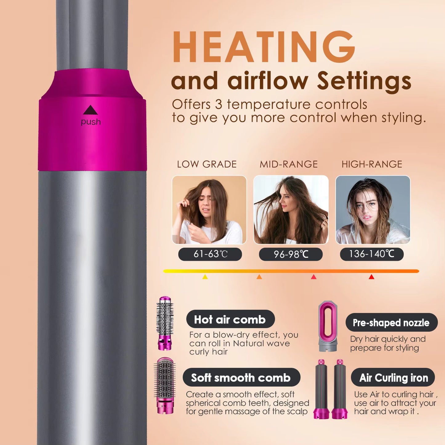 5-in-1 Professional Hair Styling Set – Straightener, Curler, Hot Comb & Hair Dryer