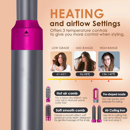 5-in-1 Professional Hair Styling Set – Straightener, Curler, Hot Comb & Hair Dryer
