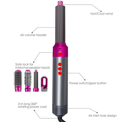 5-in-1 Professional Hair Styling Set – Straightener, Curler, Hot Comb & Hair Dryer